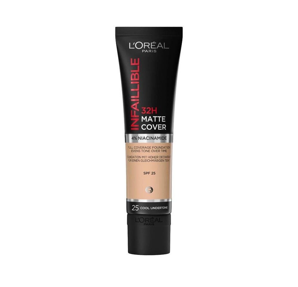 L'Oréal Paris Infaillible 32H Matte Cover Fond de Teint – Formule avec 4 % Niacinamide & SPF 25 (30 ml)