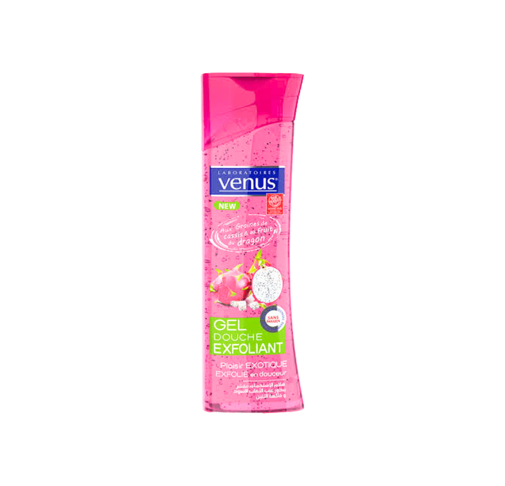 Gel douche éxfoliant VENUS aux graines de cassiset au fruit du dragon - plaisir éxotique