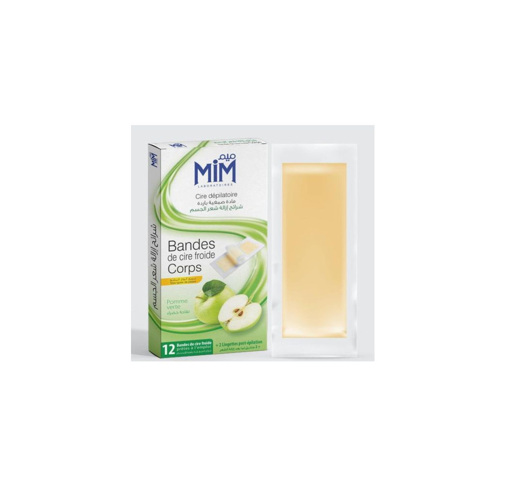 Mim Cire Dépilatoire Bandes De Cire Froide Corps Pomme Verte, 12 Bandes