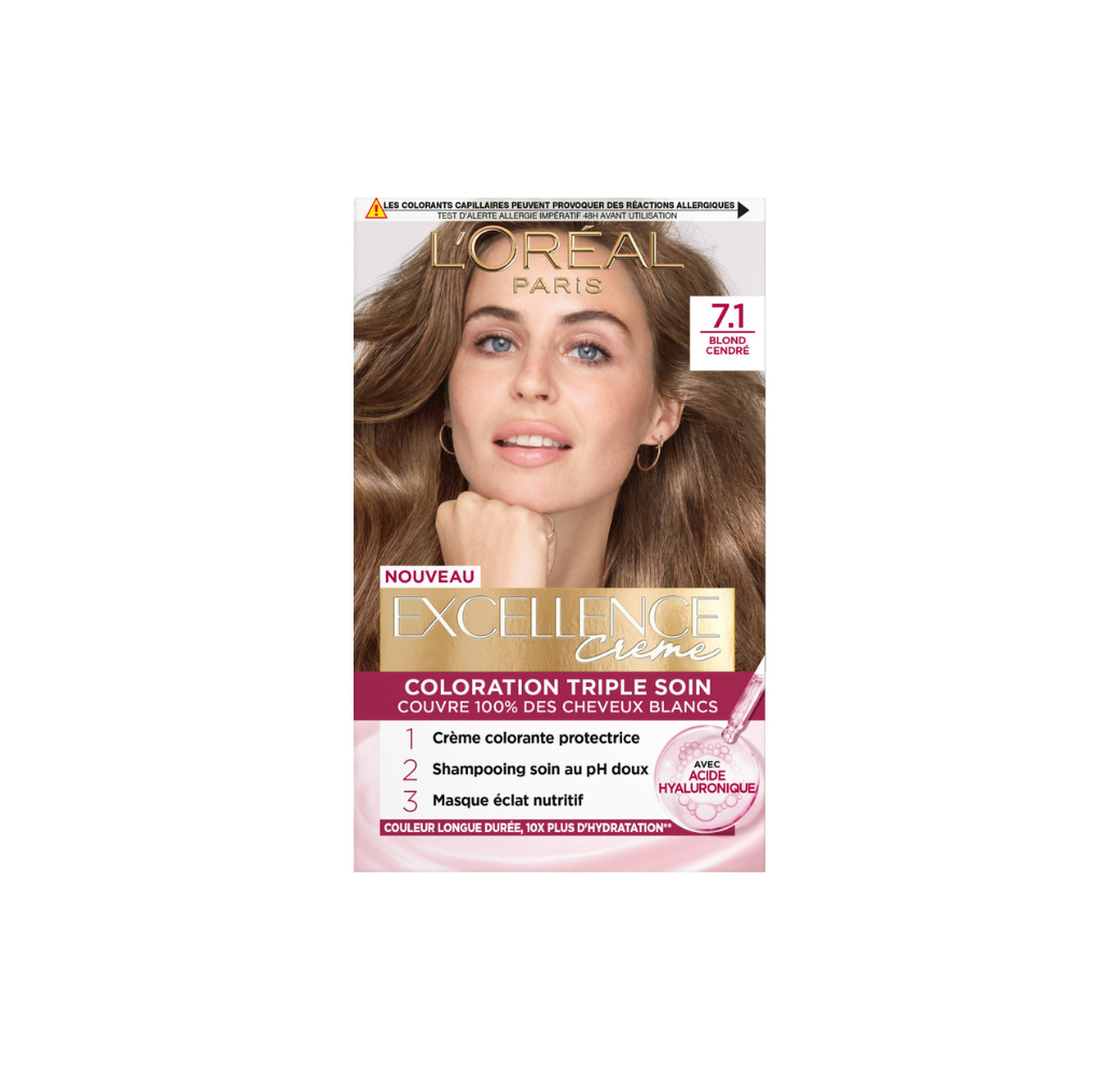 L’Oréal Paris Excellence Crème Coloration Triple Soin – 7.1 Blond Cendré L’Oréal Paris Excellence Crème Coloration Triple Soin – 7.1 Blond Cendré