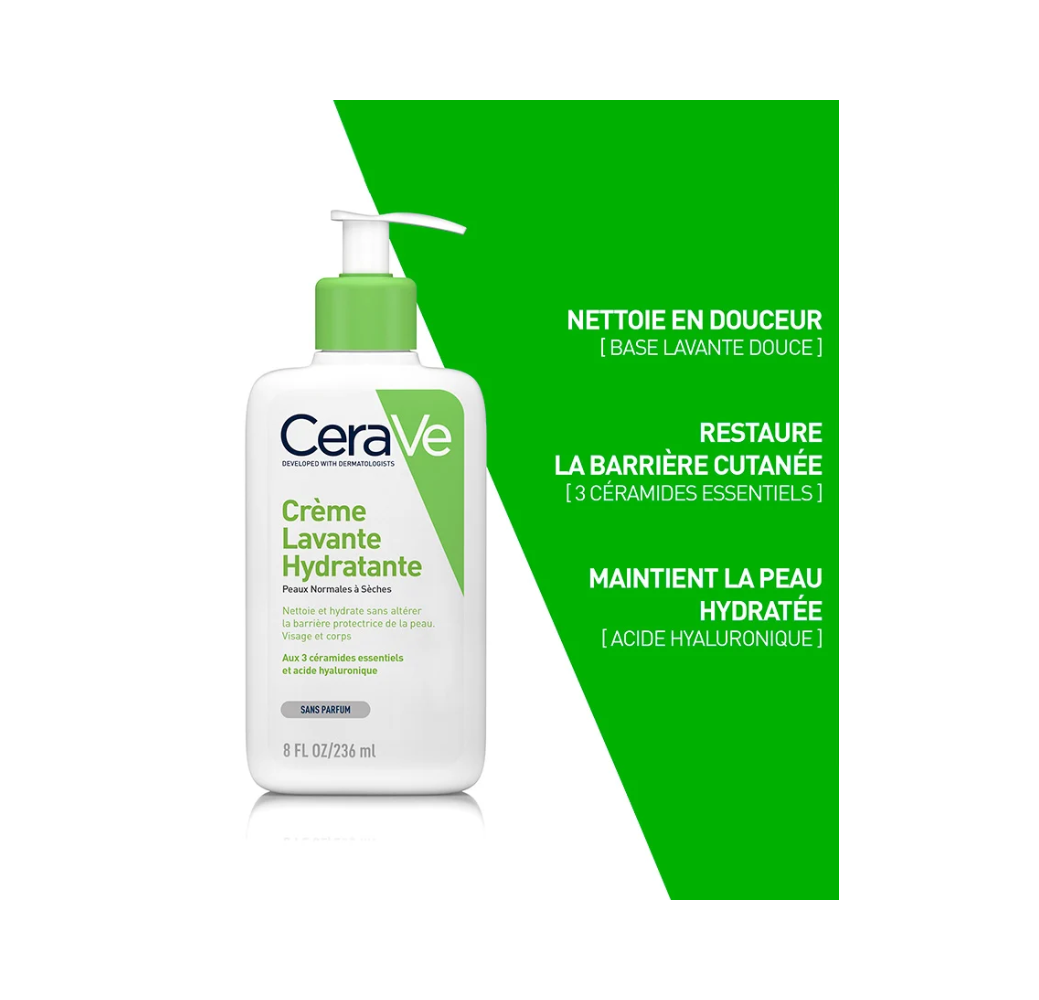 Crème Lavante Hydratante Peaux Normales à Sèches 236 ml – CeraVe
