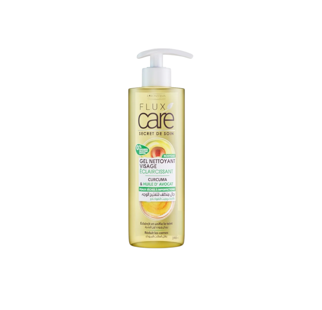 Gel Nettoyant Visage Curcuma & Huile d’Avocat 390 ml – Flux Care