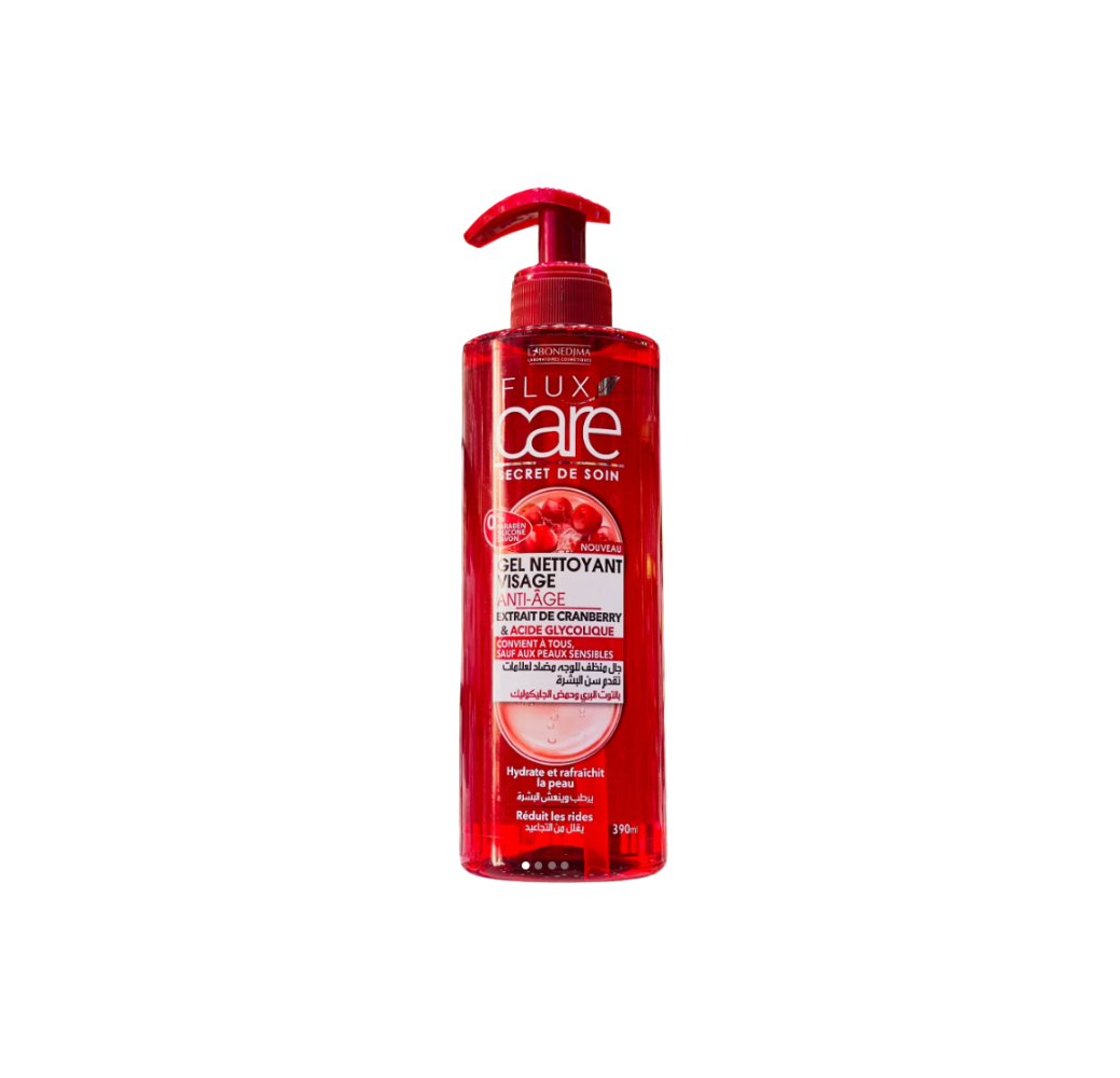 Gel Nettoyant Visage Extrait de Cranberry & Acide Glycolique 390 ml – Flux Care